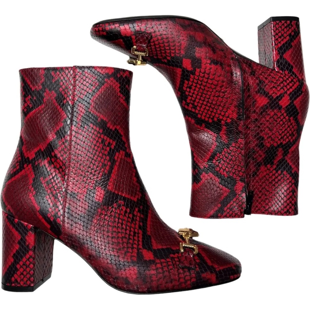 Cavalli Class Red Python Block Heel Boots - image 1